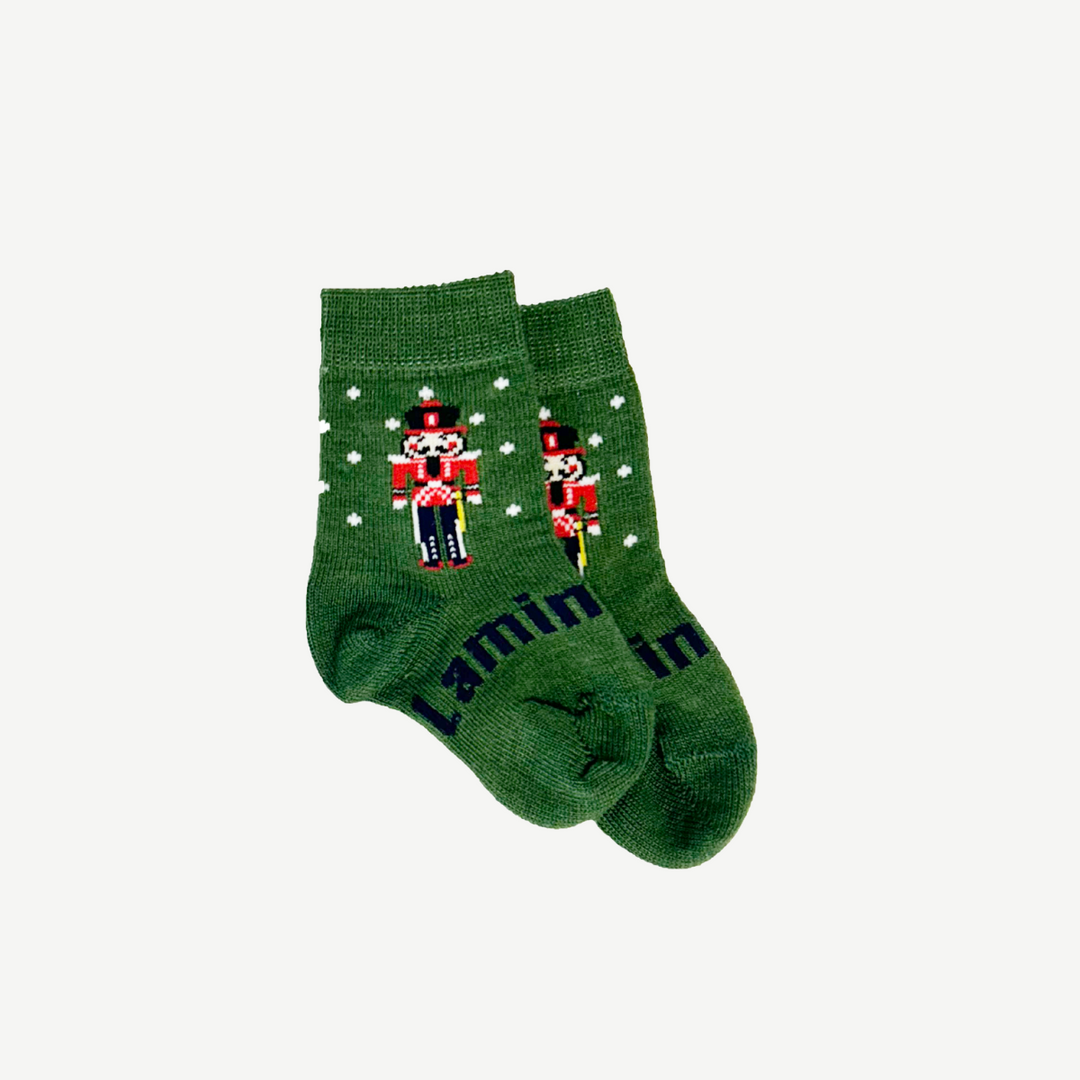 Lamington Merino Wool Crew Socks Baby - Green Nutcracker