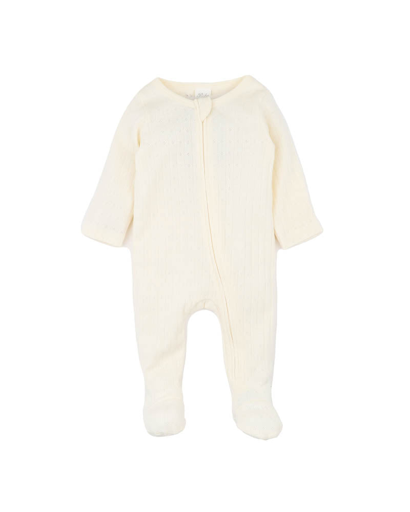 Minihaha Long Sleeve Pointelle Zipsuit - Milk