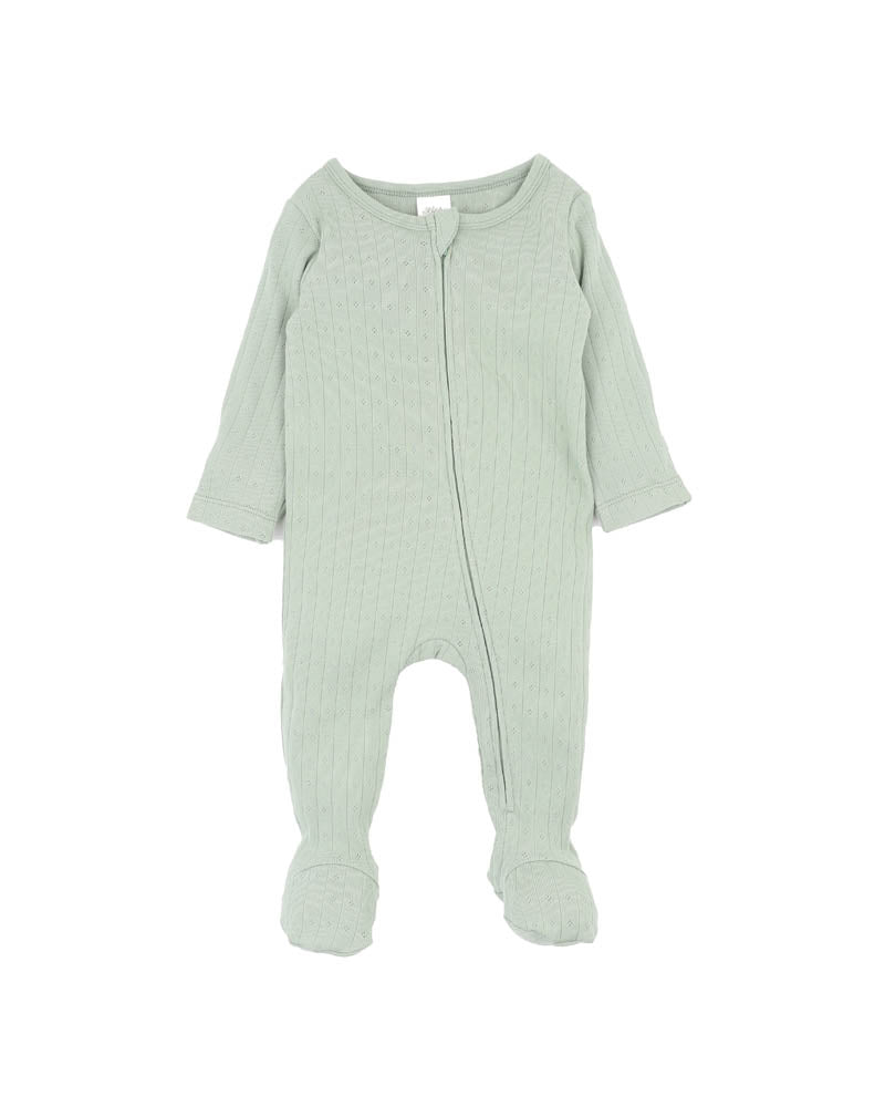 Minihaha Long Sleeve Pointelle Zipsuit - Sage