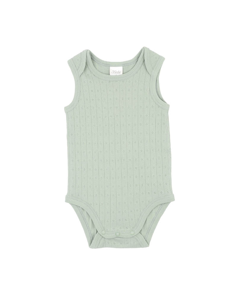 Minihaha Envelope Neck Pointelle Bodysuit - Sage