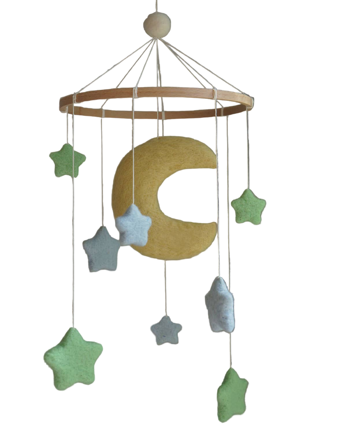 Gamcha Big Moon with Stars Mobile - Mint/Blue