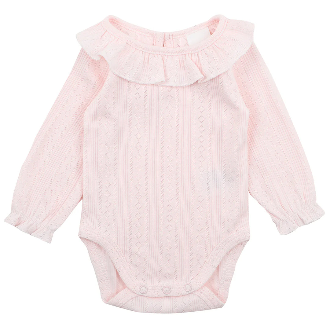 Minihaha Long Sleeve Pointelle Organic Bodysuit - Pink