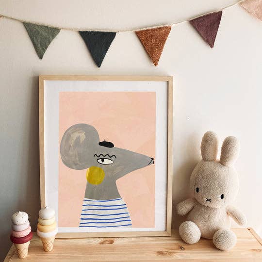 Yaya Studio Sneaky Mouse A3 Print - Stripe