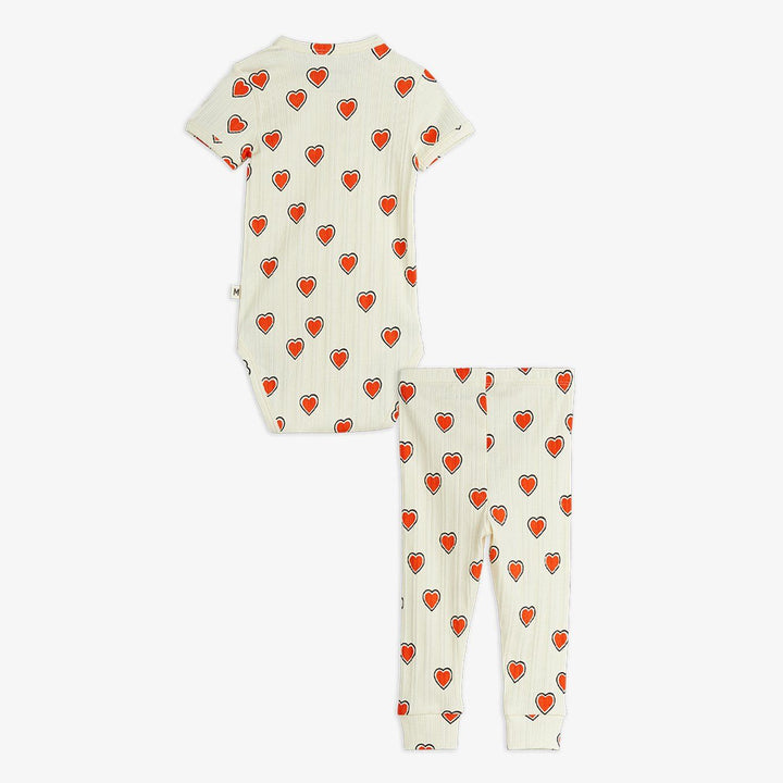 Mini Rodini Outlined Hearts Baby Set - Off White