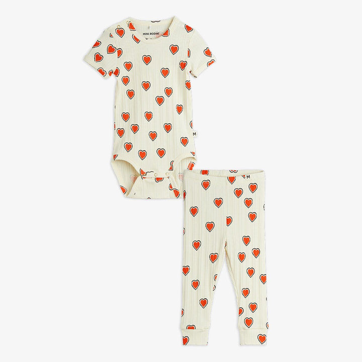 Mini Rodini Outlined Hearts Baby Set - Off White