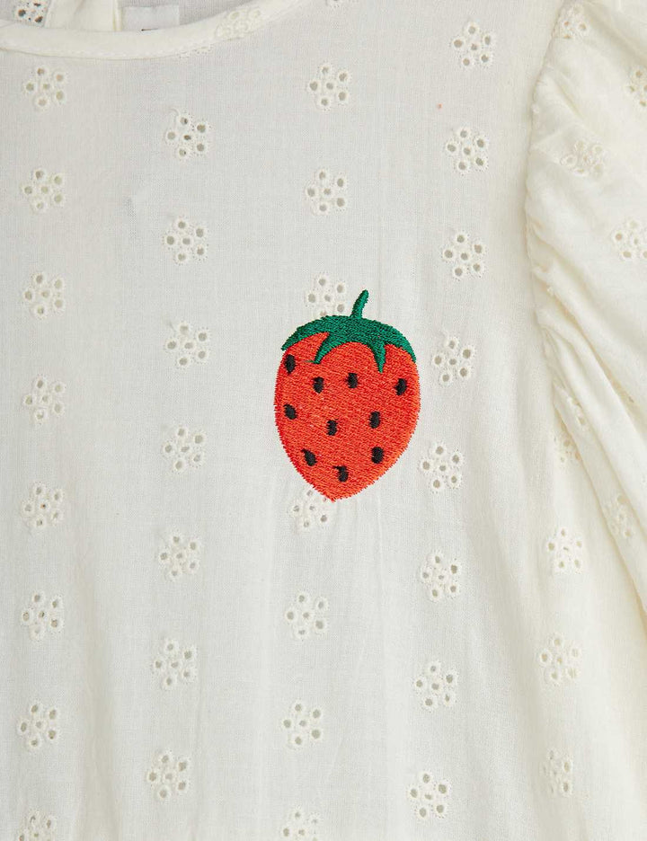 Mini Rodini Strawberry Schiffli Woven Dress - Off White