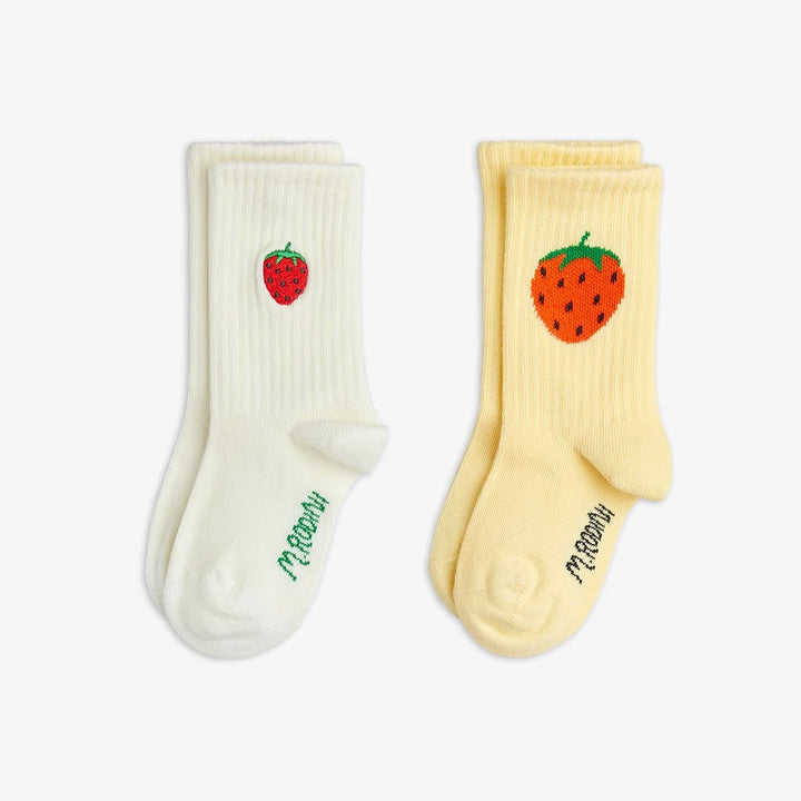 Mini Rodini Strawberry 2 Pack Socks - Yellow / White