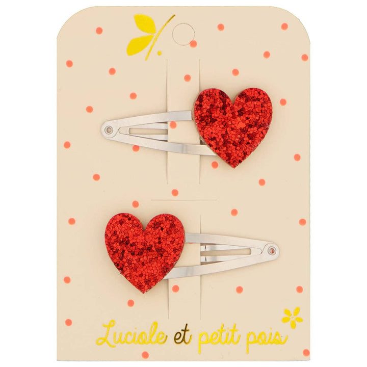 Luciole et Petit Pois Red Heart Hair Clips - Pair
