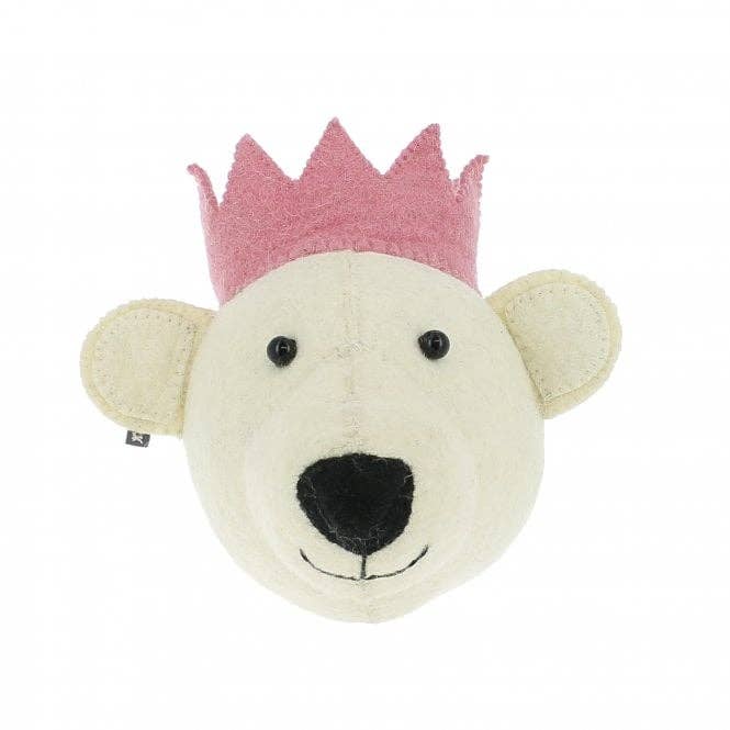 Fiona Walker England Mini White Bear Head - Pink