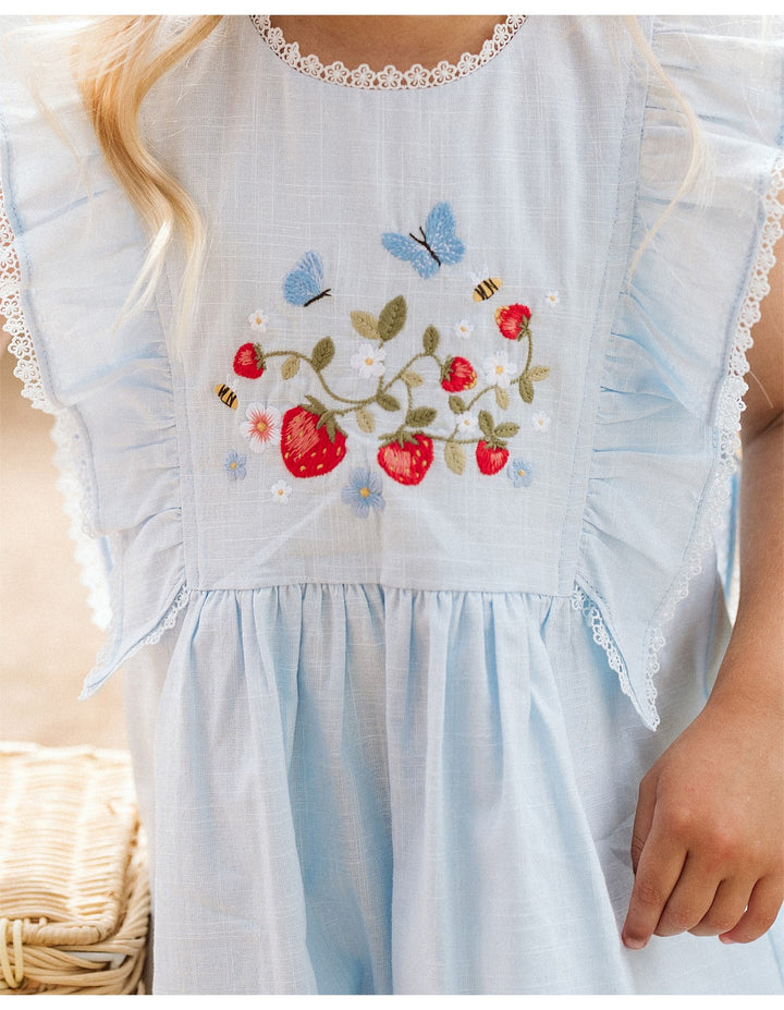 Bébé by Minihaha Poppy Embroidered Yoke Dress - Bluebell