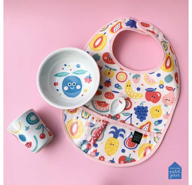 Petit Jour Paris Coated Cotton Bib - Pink Multi Print
