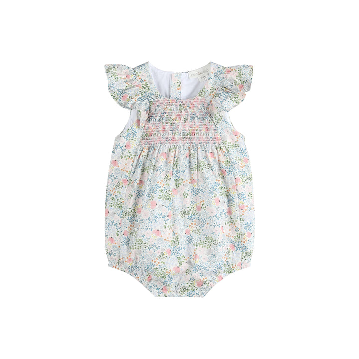Ben & Lola Inger Floral Frill Smock Baby Sunsuit - Soft Blue