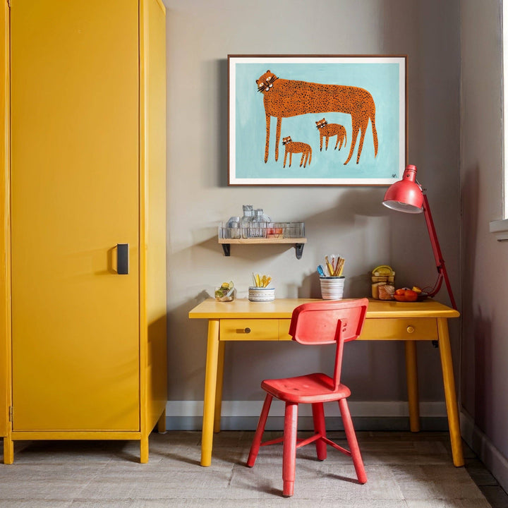 Nancy McKie Blue Leopard & Babies Print - A3