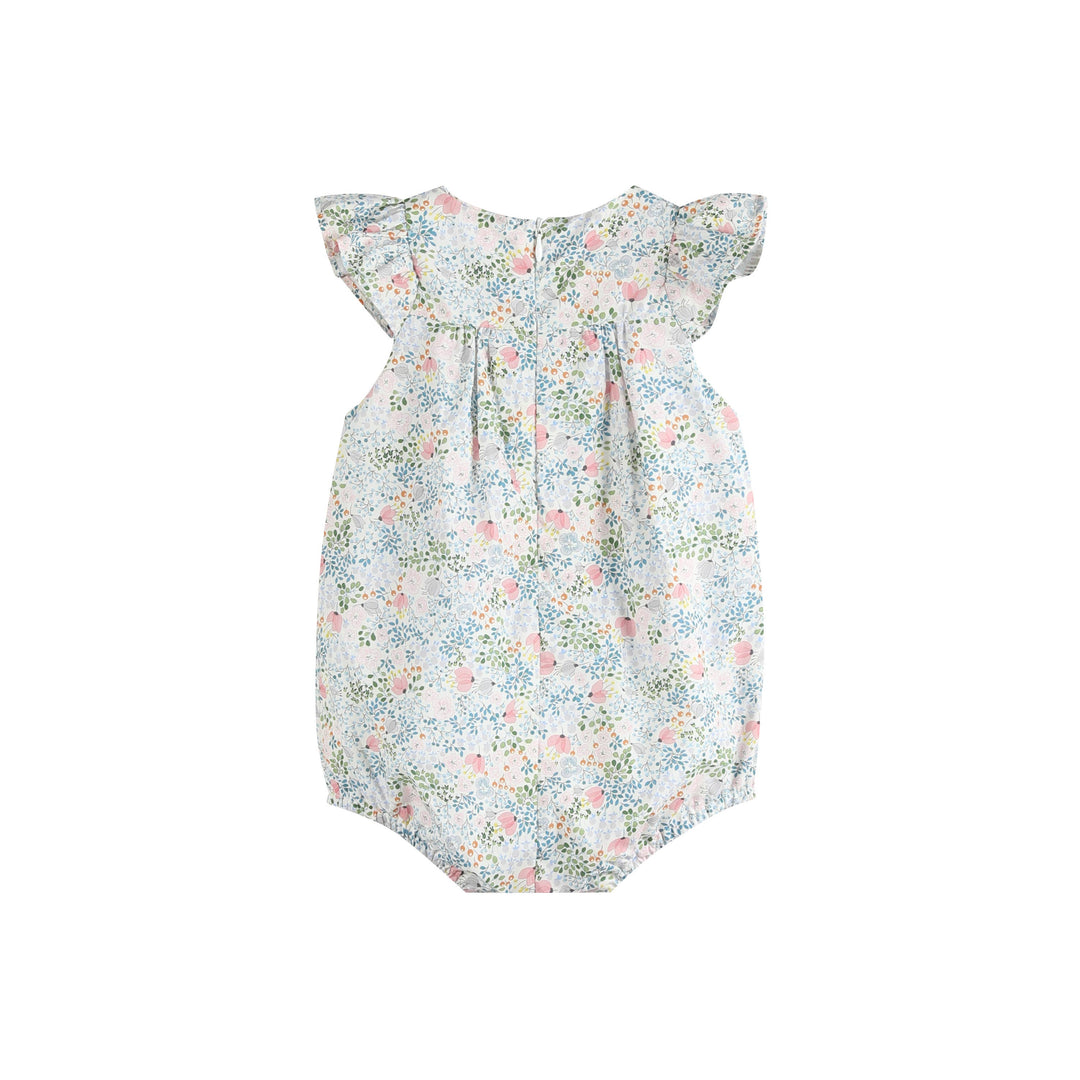 Ben & Lola Inger Floral Frill Smock Baby Sunsuit - Soft Blue