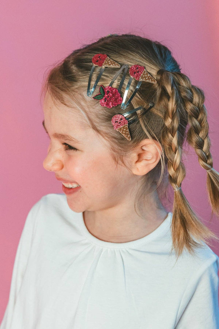 Luciole et Petit Pois Raspberry Ice Cream Hair Clips - Pair