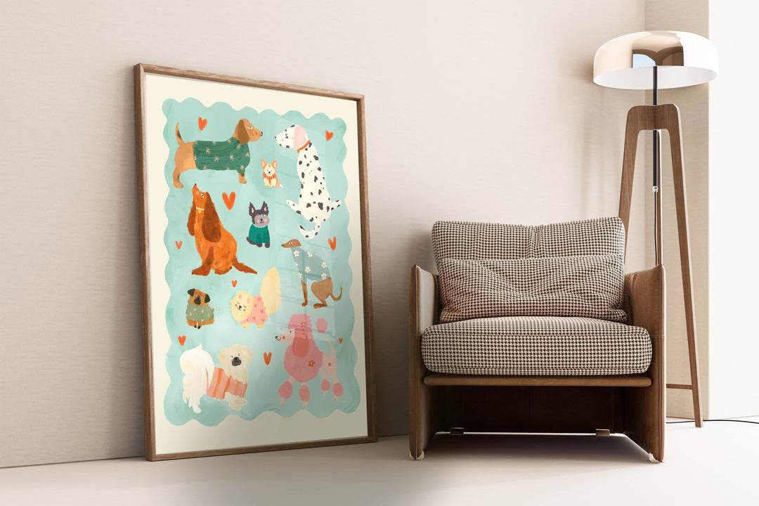 Kate Fox Design Blue Puppy Love Print - A3