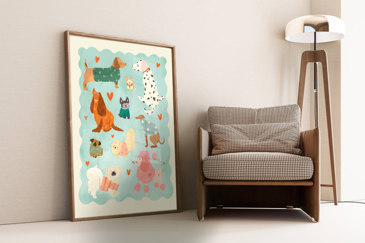 Kate Fox Design Blue Puppy Love Print - A3