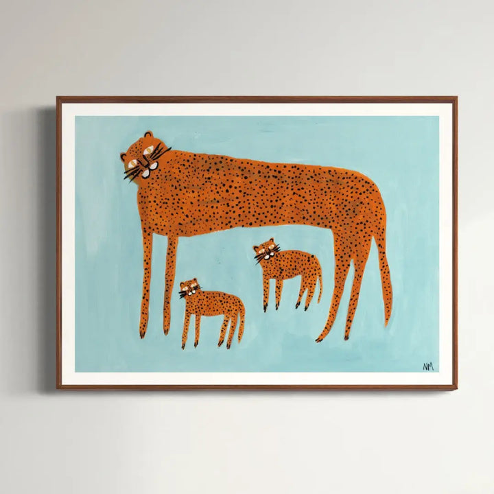 Nancy McKie Blue Leopard & Babies Print - A3
