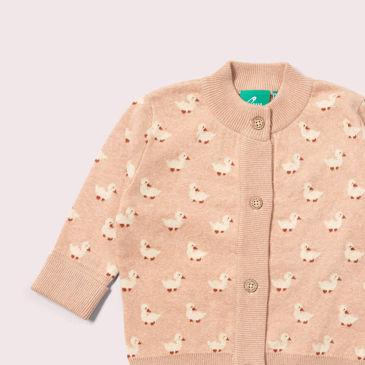 Little Green Radicals Puddle Ducks Knitted Cardigan - Oatmeal