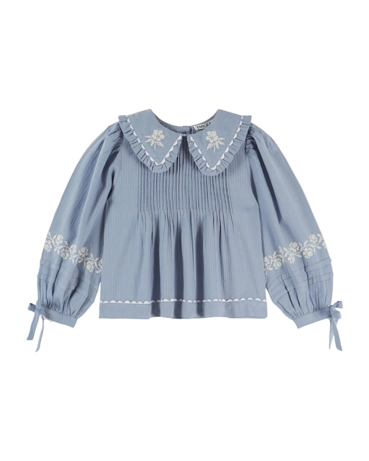 Émilie et Ida Embroidered Blouse - Lac Blue