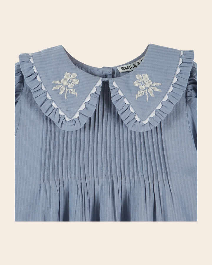 Émilie et Ida Embroidered Blouse - Lac Blue