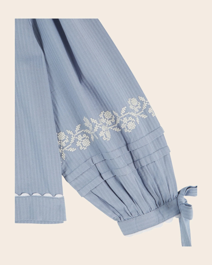 Émilie et Ida Embroidered Blouse - Lac Blue
