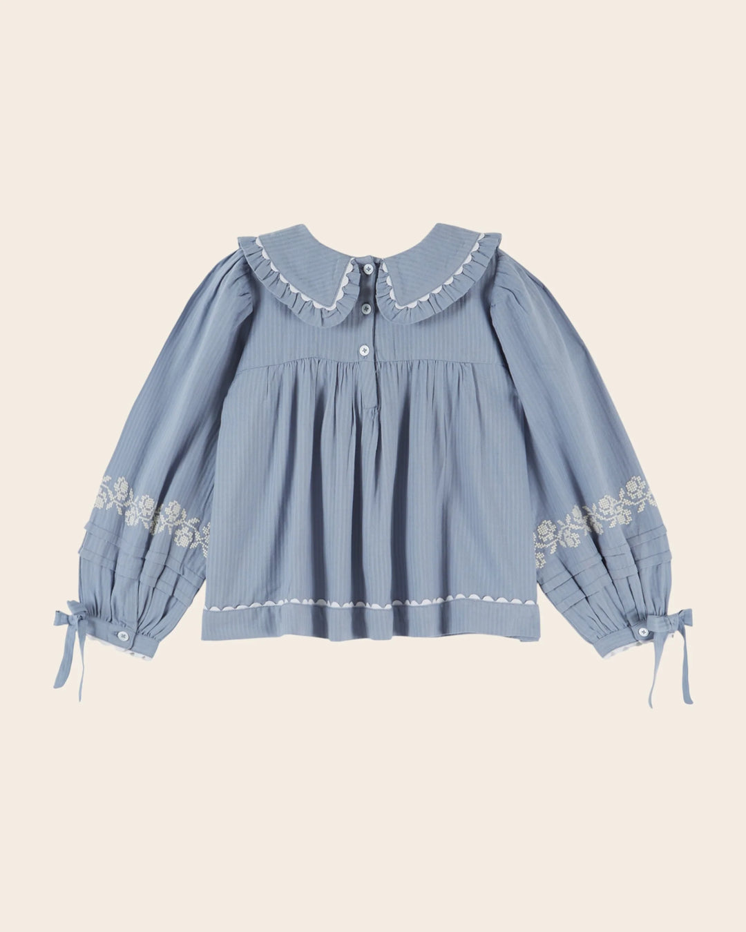 Émilie et Ida Embroidered Blouse - Lac Blue