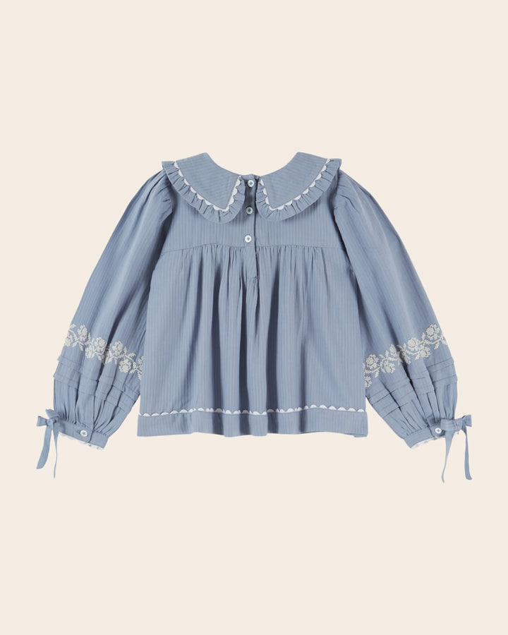 Émilie et Ida Embroidered Blouse - Lac Blue