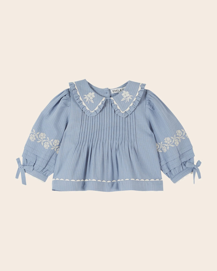 Émilie et Ida Embroidered Blouse - Lac Blue