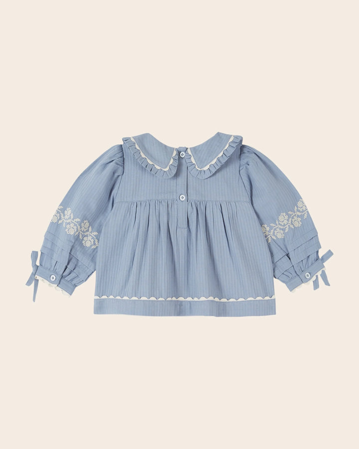 Émilie et Ida Embroidered Blouse - Lac Blue