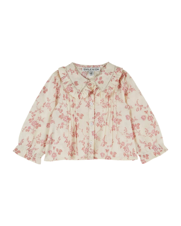 Émilie et Ida Large Flounce Collar Printed Blouse - Rosalie Pink