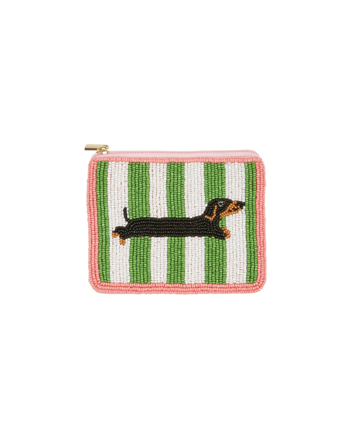 Émilie et Ida Beaded Mini Pouch - Green and White Dachshund Beads