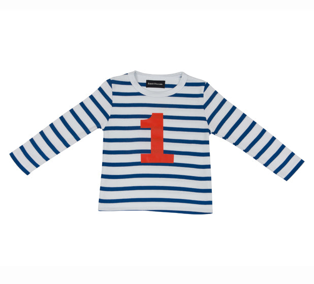 Bob & Blossom Breton Striped Number Tee - French Blue & White