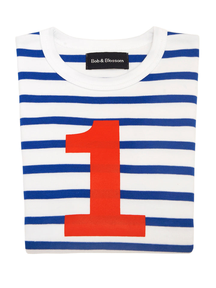 Bob & Blossom Breton Striped Number Tee - French Blue & White