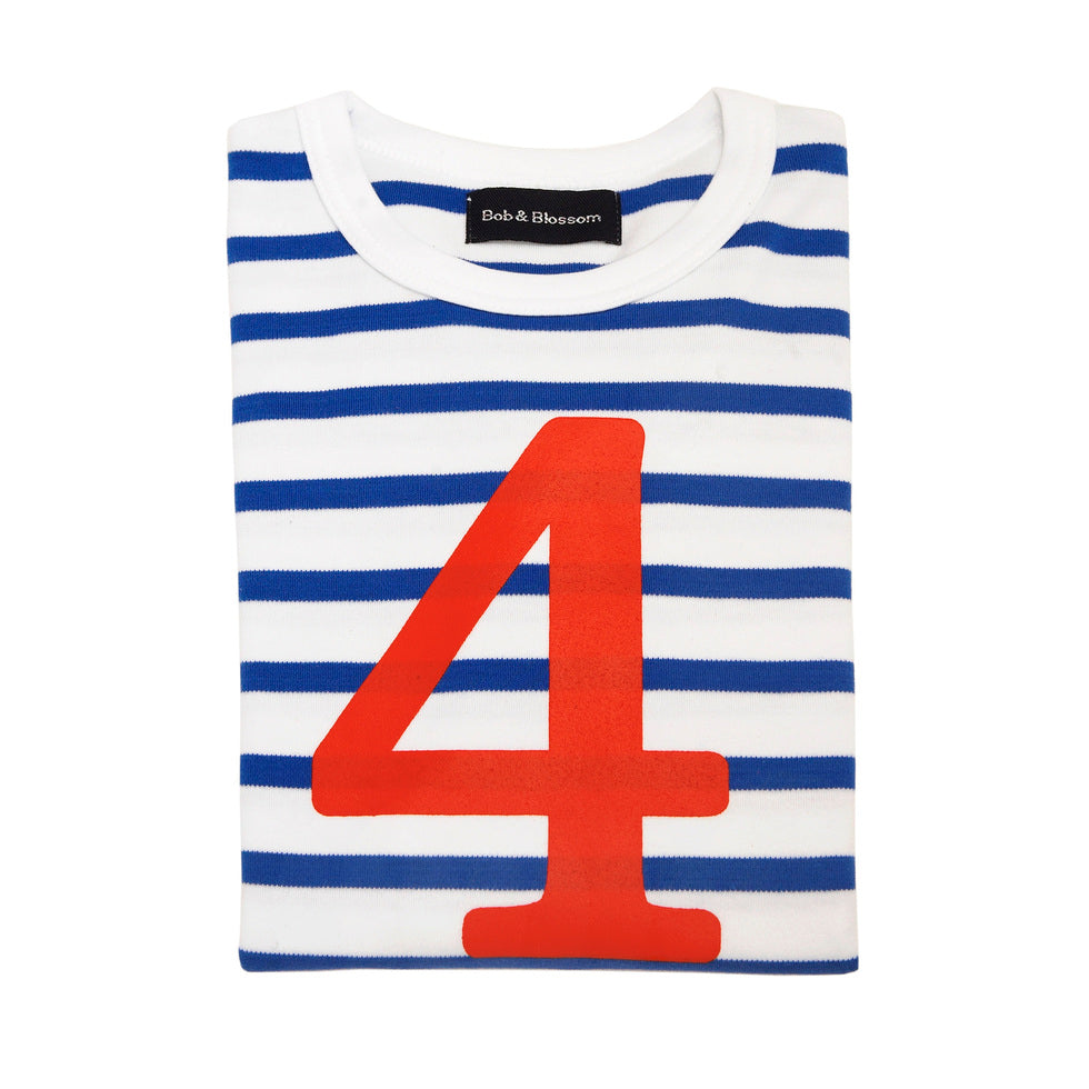 Bob &amp; Blossom Breton Striped Number Tee - French Blue &amp; White