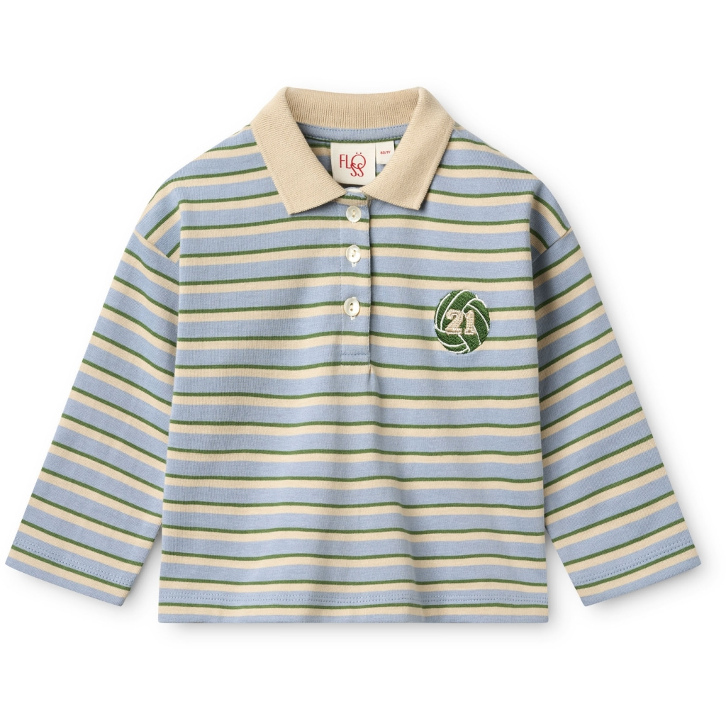 Flöss Conrad Polo Top - Blue Air / Green Stripe