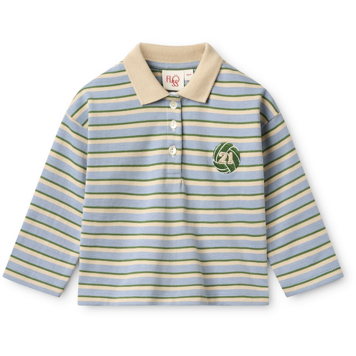 Flöss Conrad Polo Top - Blue Air / Green Stripe