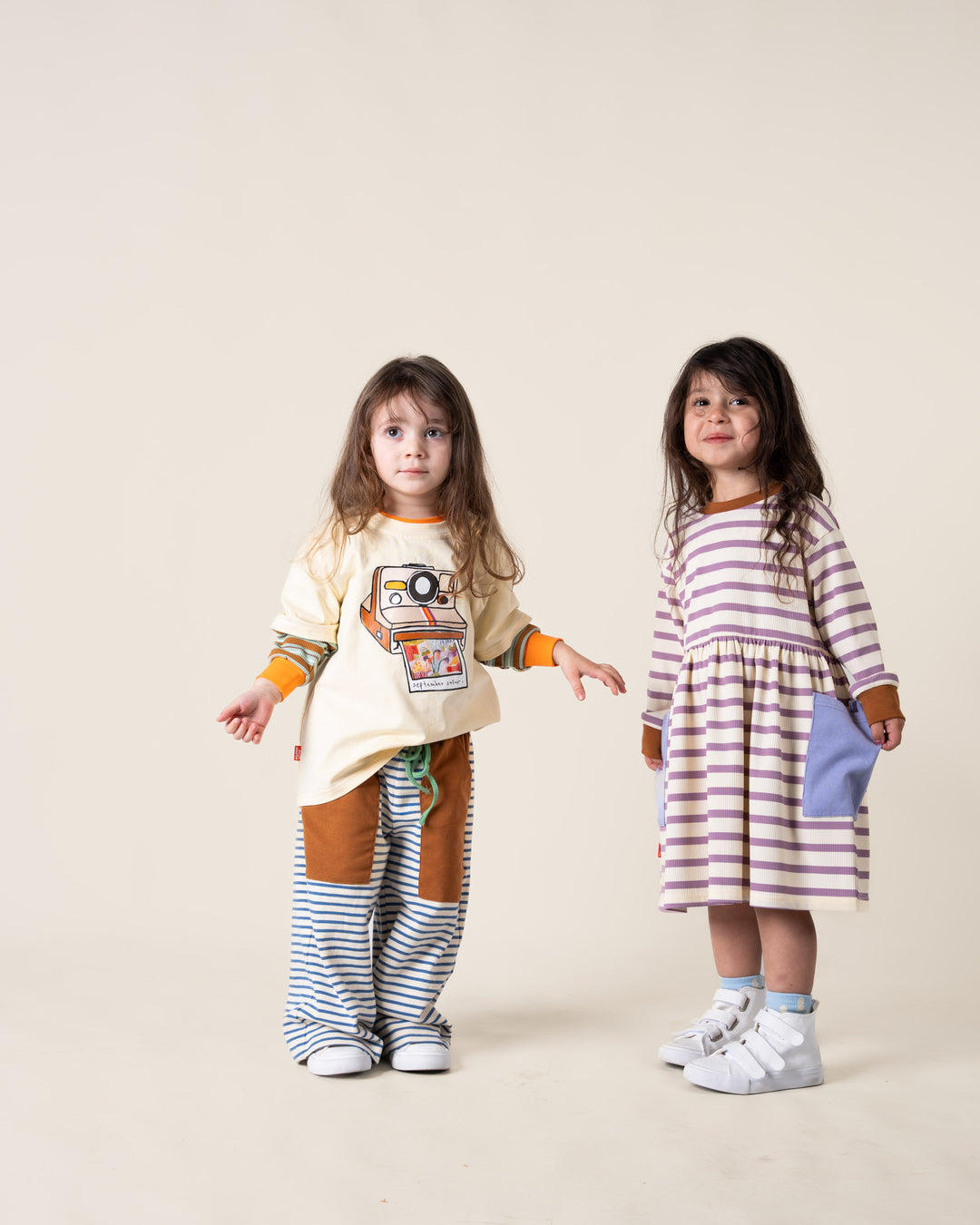 Das Ist Maurice Long Sleeve Bell Dress - Purple Stripes