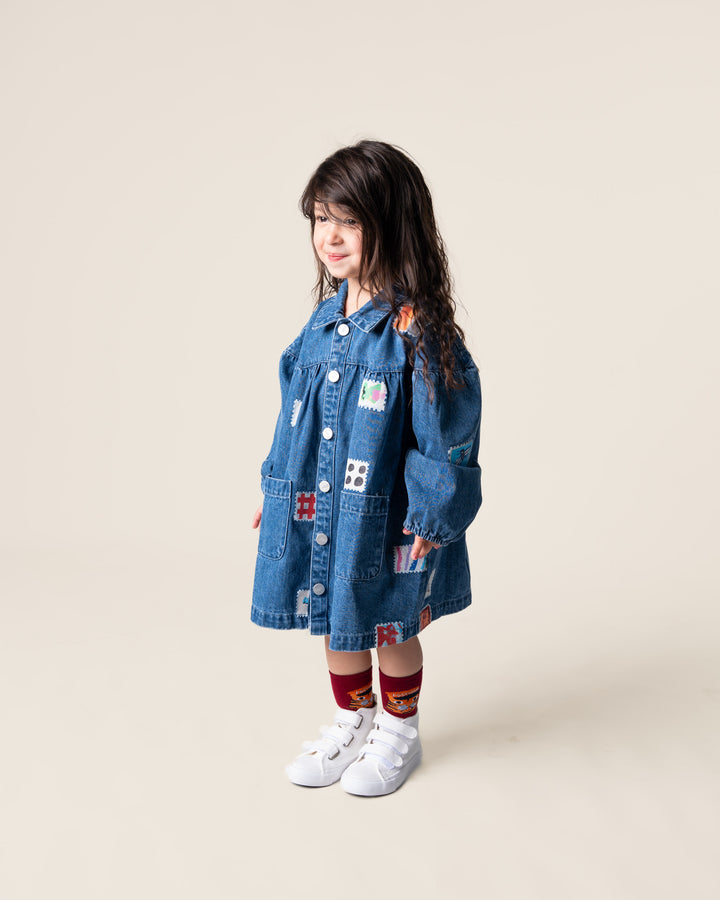 Das Ist Maurice Denim Smock Dress - Stamps