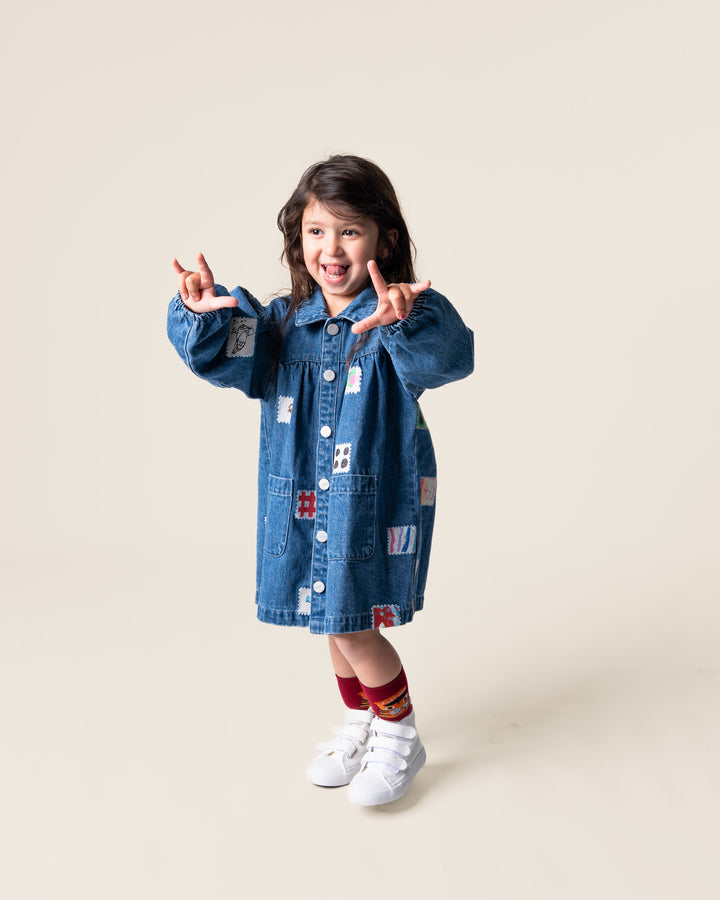 Das Ist Maurice Denim Smock Dress - Stamps