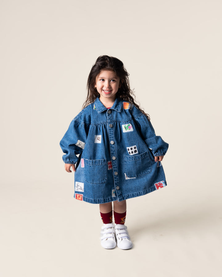 Das Ist Maurice Denim Smock Dress - Stamps