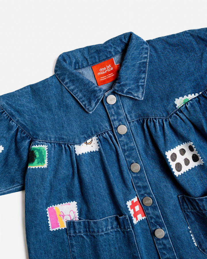 Das Ist Maurice Denim Smock Dress - Stamps