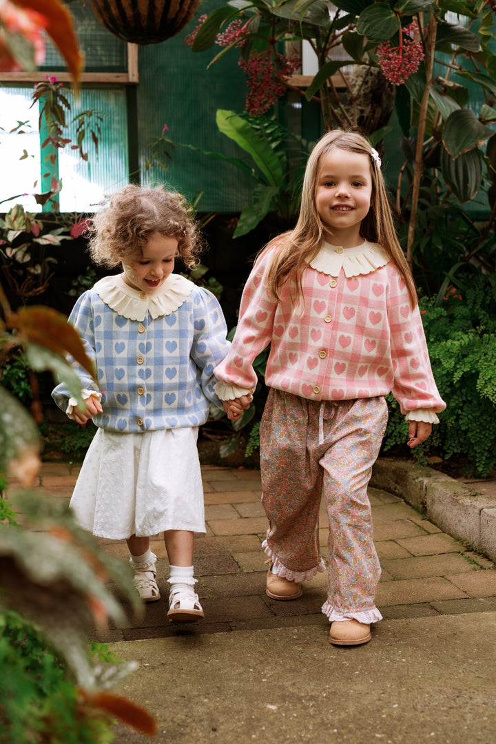 Elma Penelope Cardigan - Pink Checkered Hearts