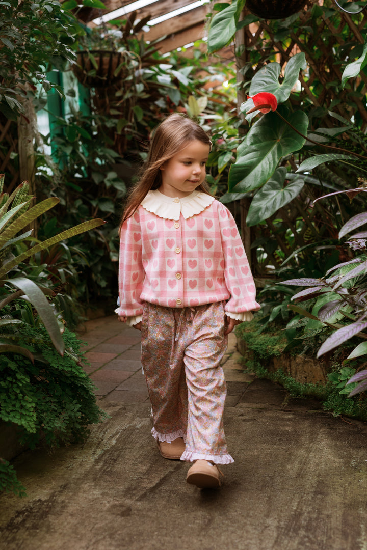 Elma Penelope Cardigan - Pink Checkered Hearts