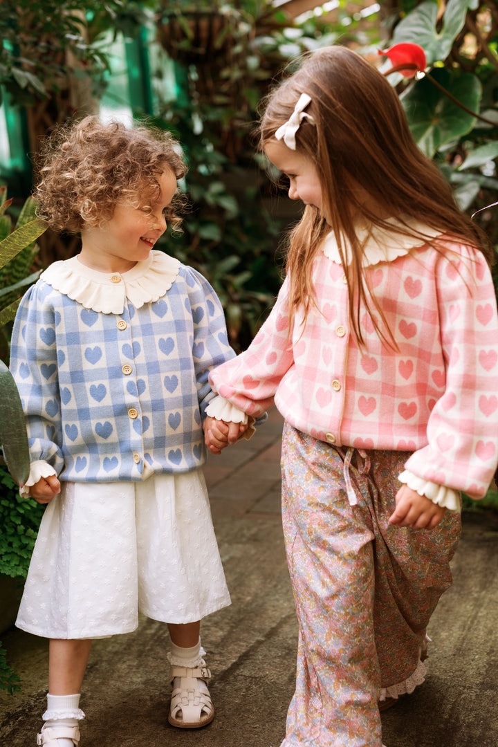 Elma Penelope Cardigan - Pink Checkered Hearts