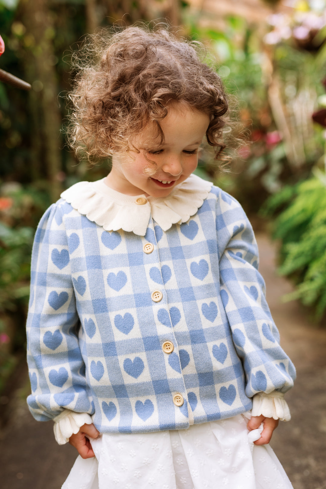 Elma Penelope Cardigan - Blue Checkered Hearts