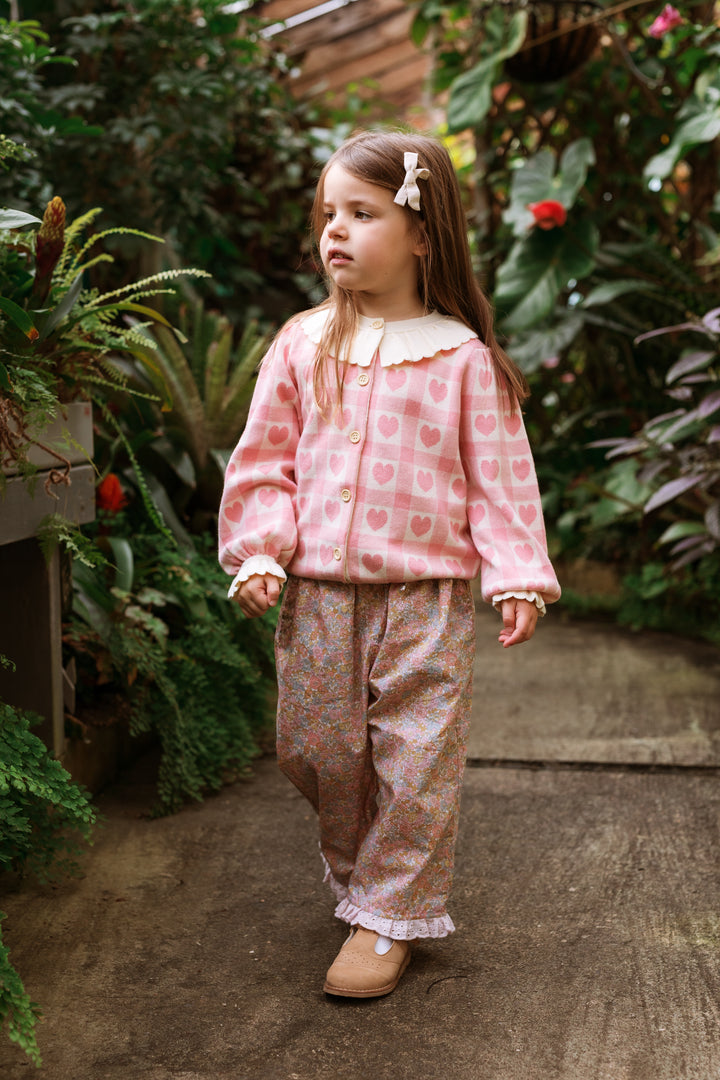 Elma Penelope Cardigan - Pink Checkered Hearts