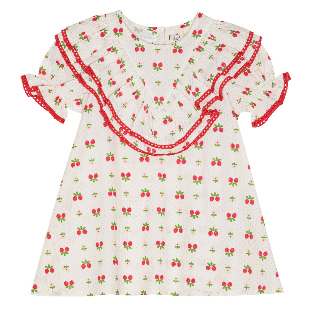 flöss Sofia Short Sleeved Dress - Soft White Berry / Pre Order