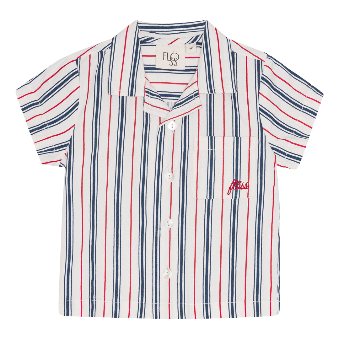 flöss Miles Short Sleeved Shirt - Red & Blue Stripes / Pre Order