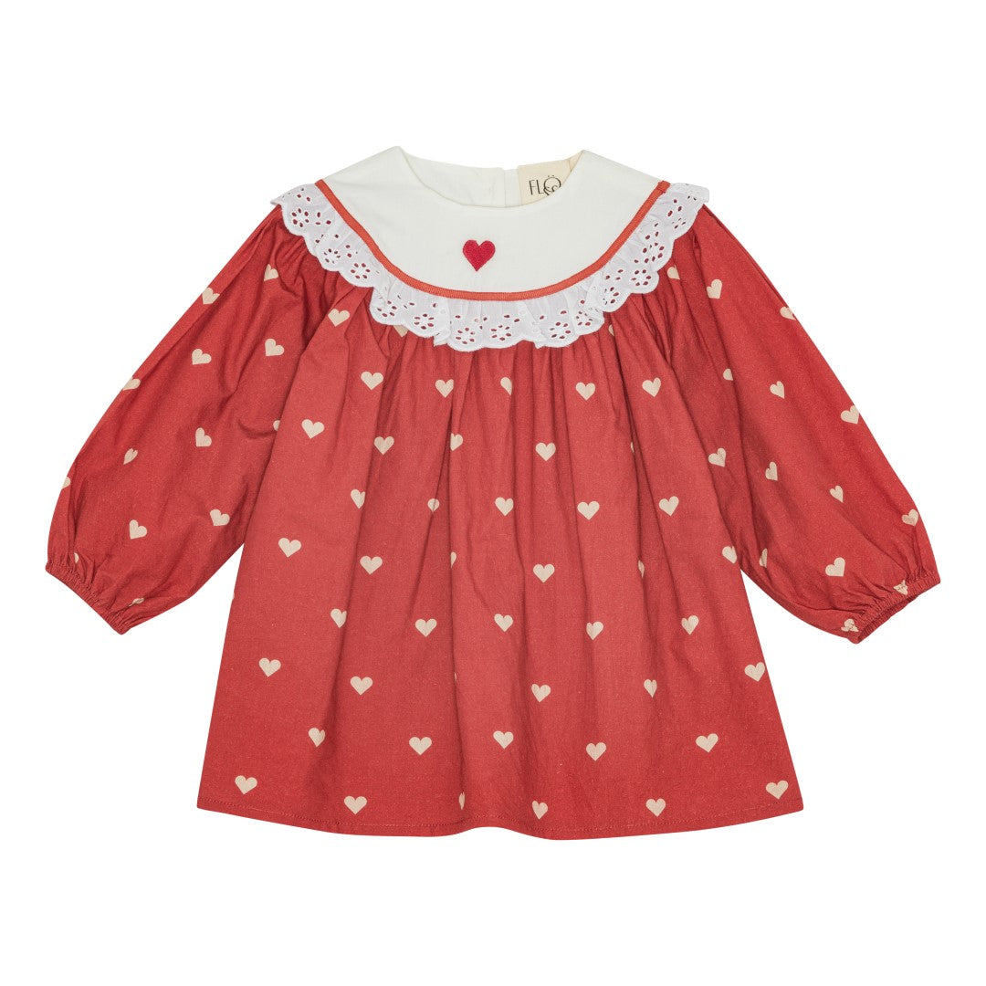 flöss Ellen Dress - Poppy Red & Soft White / Pre Order
